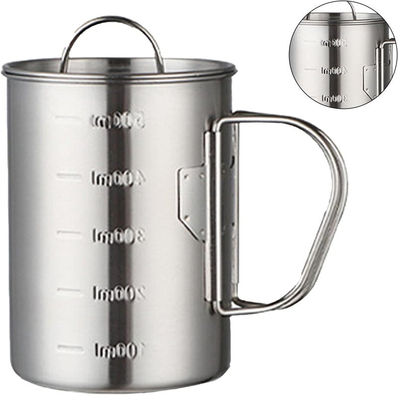 Glomora Stainless Steel Camping Cup, 17oz Fireproof Metal Cup with Lid and Foldable Handle, High Temperature Direct Heating, Great for Backpacking - Image 3